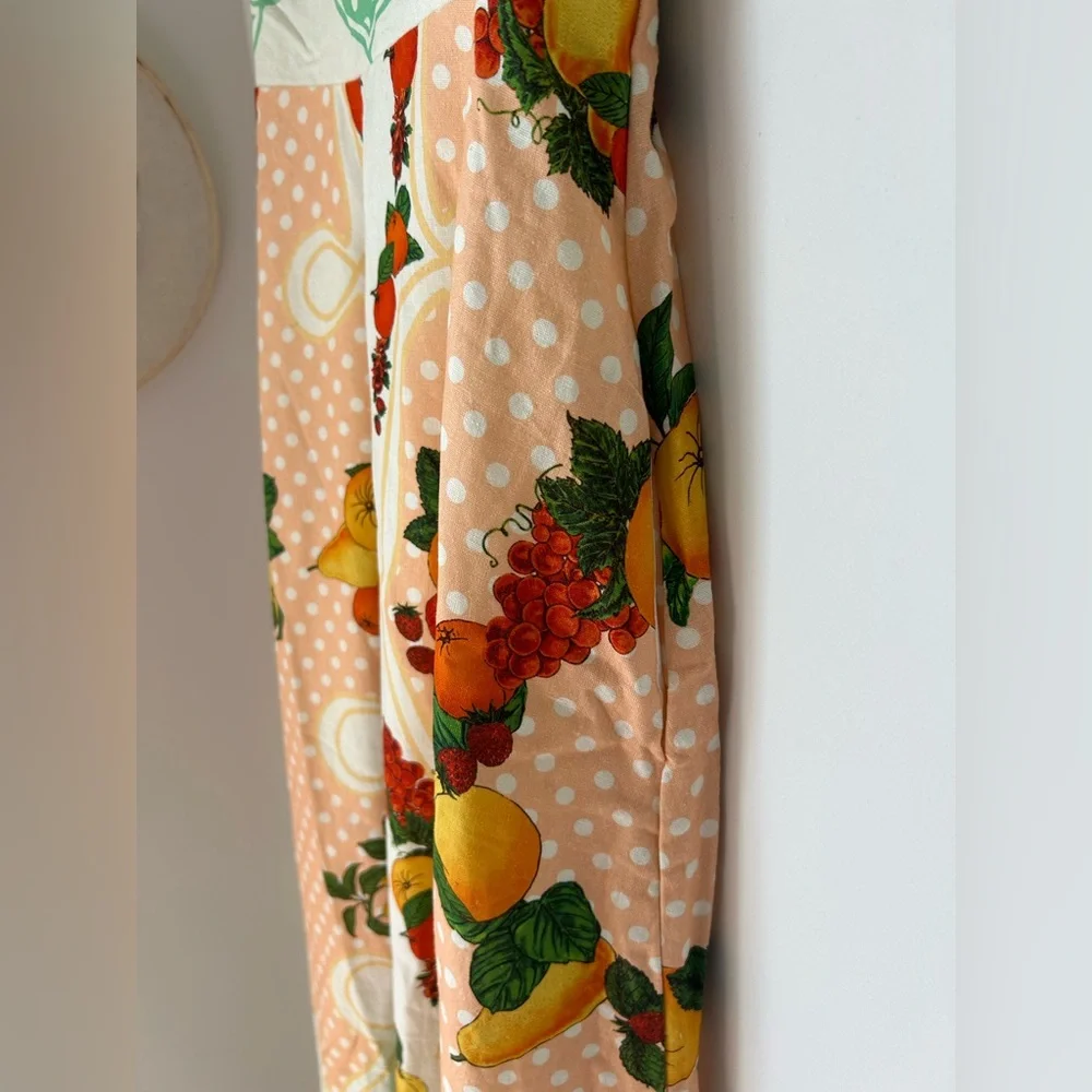 Caroline Constas peach green fruit Polka Dot linen blend Maxi Dress - Picture 3 of 7